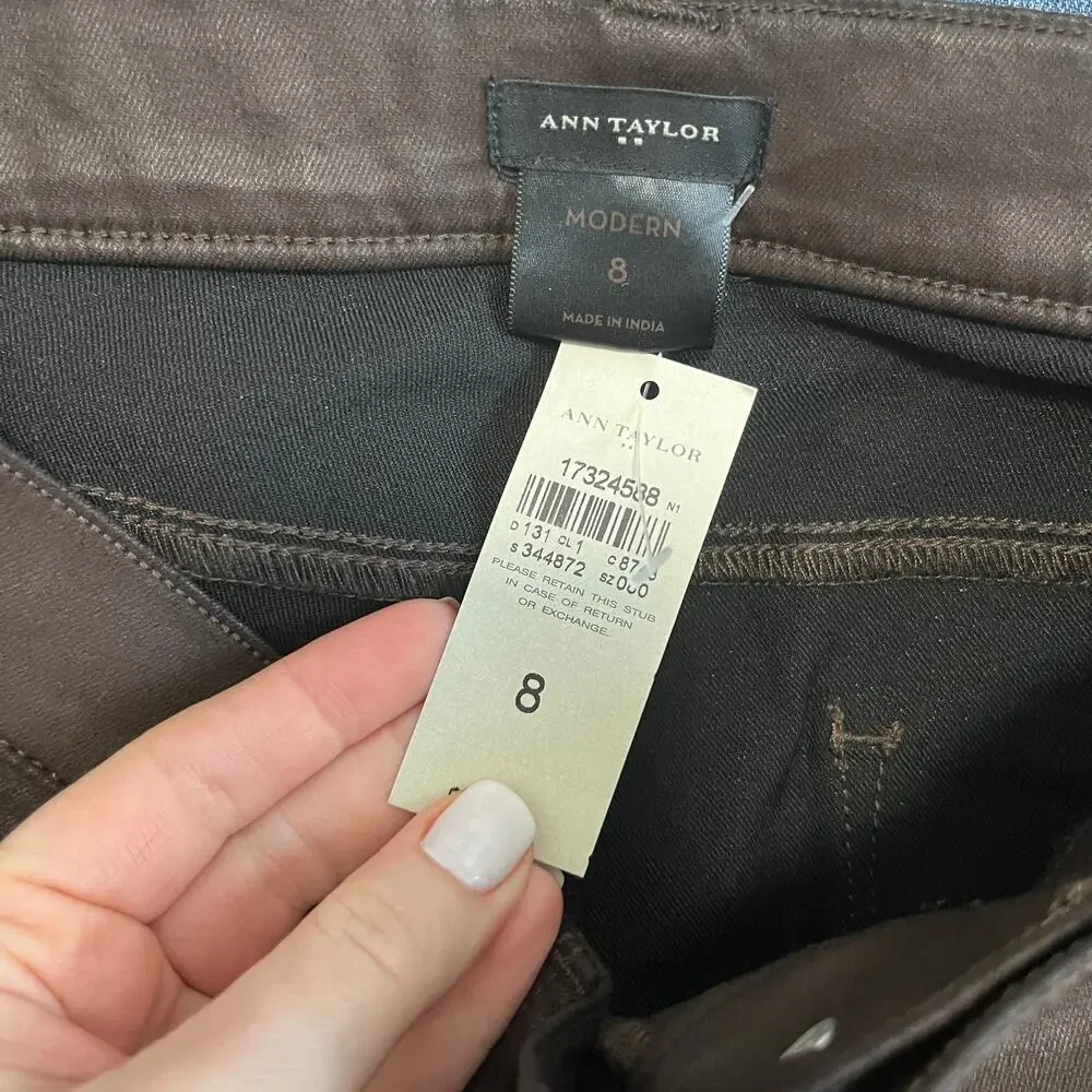 NEW Ann Taylor Brown Shiny Modern Jeans Size 8